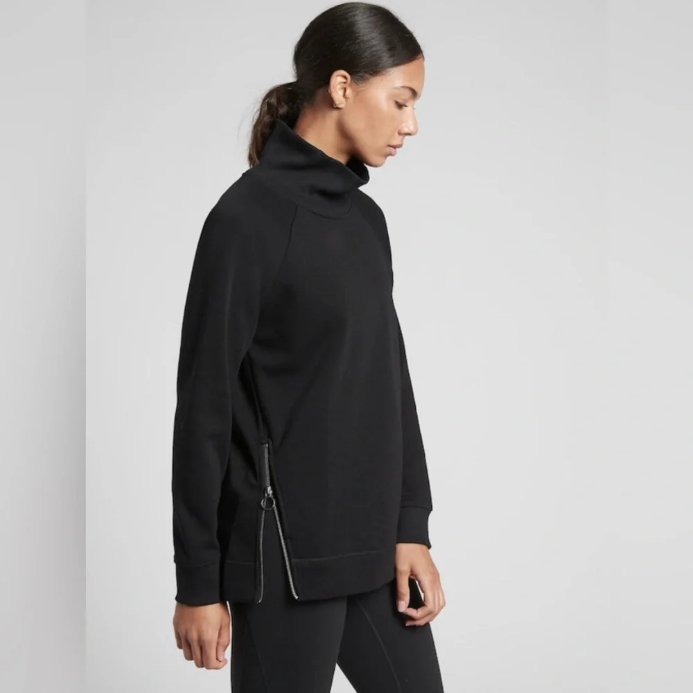 Athleta Cozy Karma Side Zip Sweatshirt Funnel Neck Pullover Black Size Small - Picture 1 of 13